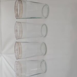 Mid Century Modern Striped Gold Accent Higball/Juice Glasses Set Of 4